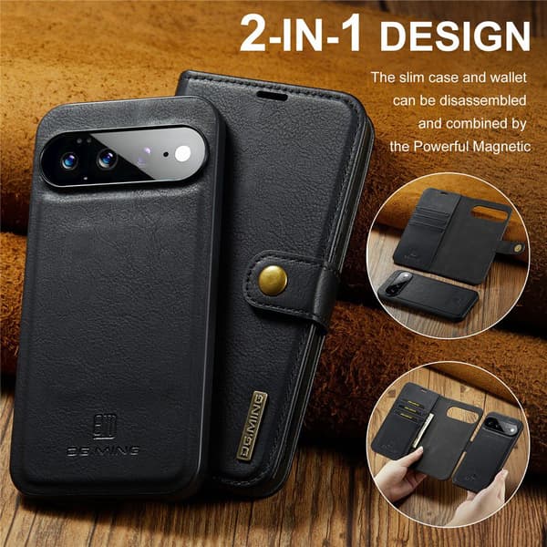 DG MING 2-i-1 Magnet Flip Cover til Google Pixel 11 Pro XL - Sort