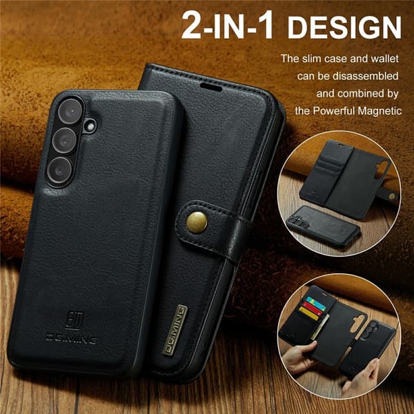 DG MING Samsung S25 FE 2-i-1 Magnet Flip Cover - Sort