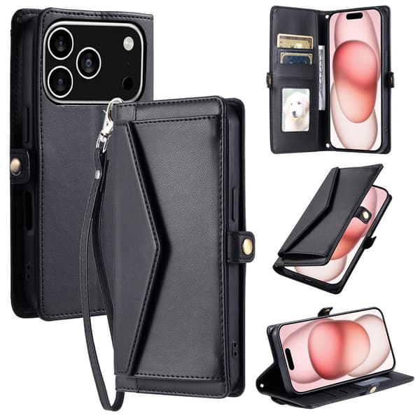 SKALO PU-Læder Kuvert Flip Cover til iPhone 18 Pro - Sort