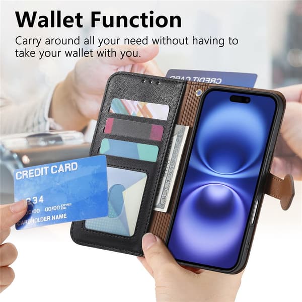 SKALO PU-Læder Bladdesign Flip Cover til iPhone 18 Pro Max - Sort