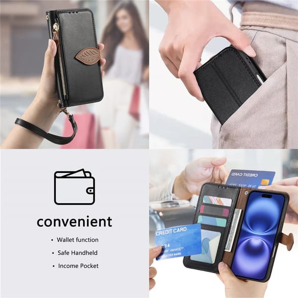 SKALO PU-Læder Bladdesign Flip Cover til iPhone 18 Pro - Sort