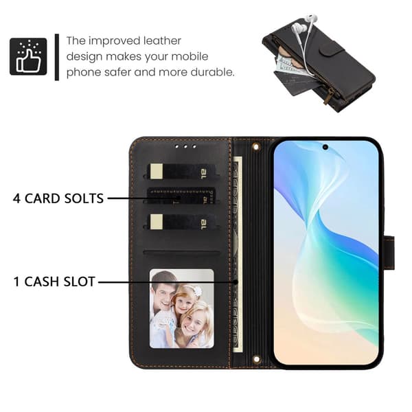 SKALO PT 30 Zipper PU-Læder Flip Cover til iPhone 18 Pro Max - Sort