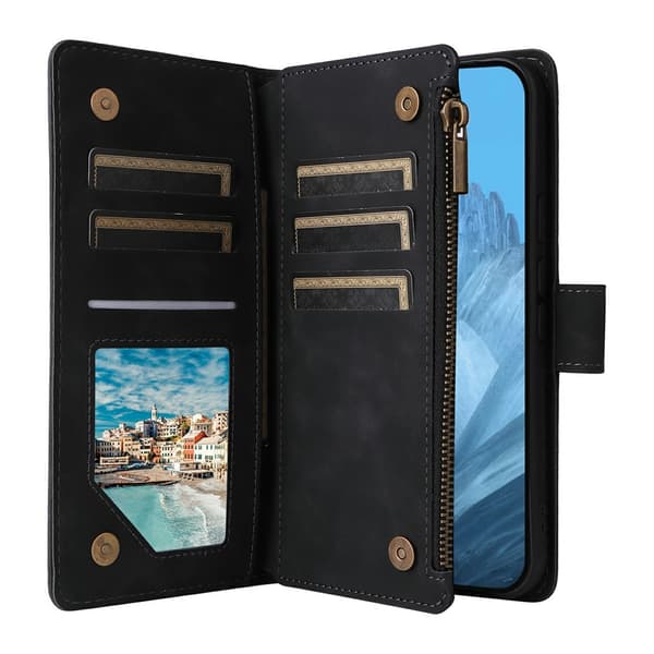 SKALO Zipper PU-læder Flip Cover til Google Pixel 10a - Sort