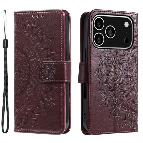SKALO Mandala Plånboksfodral för iPhone 18 Pro - Brun