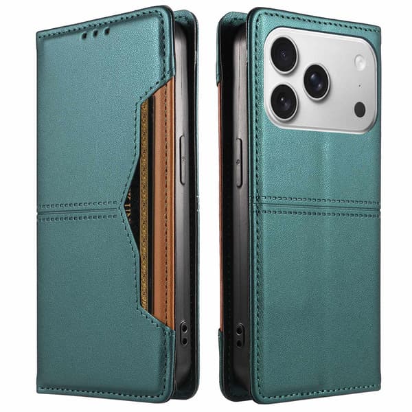 SKALO PU-Læder Flip Cover til iPhone 18 Pro - Grøn