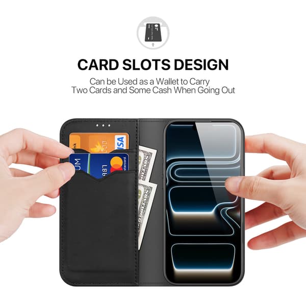 DUX DUCIS Hivo Series Ægte Læder Flip Cover til iPhone 18 Pro Max - Sort