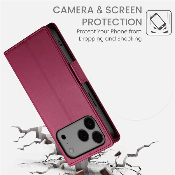 SKALO PU-læder Flip Cover til iPhone 18 Pro Max - Vin rød