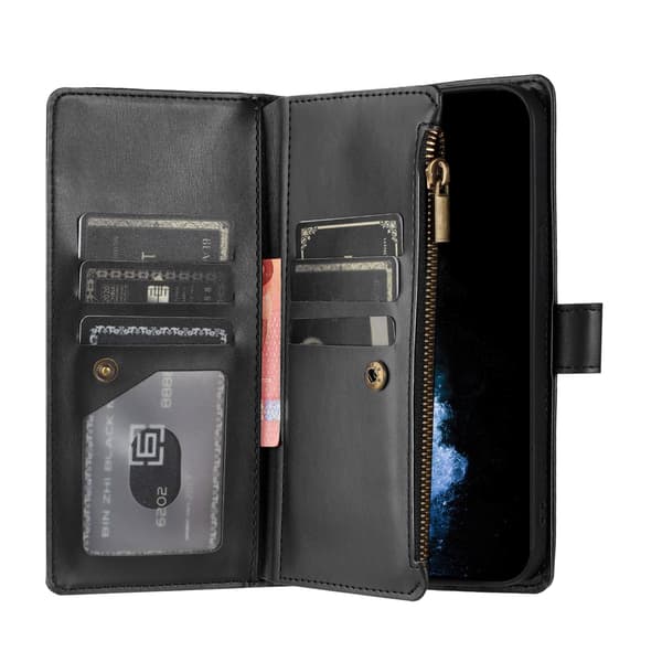 SKALO L01 Big Wallet Zipper Cover til iPhone 18 Pro - Sort