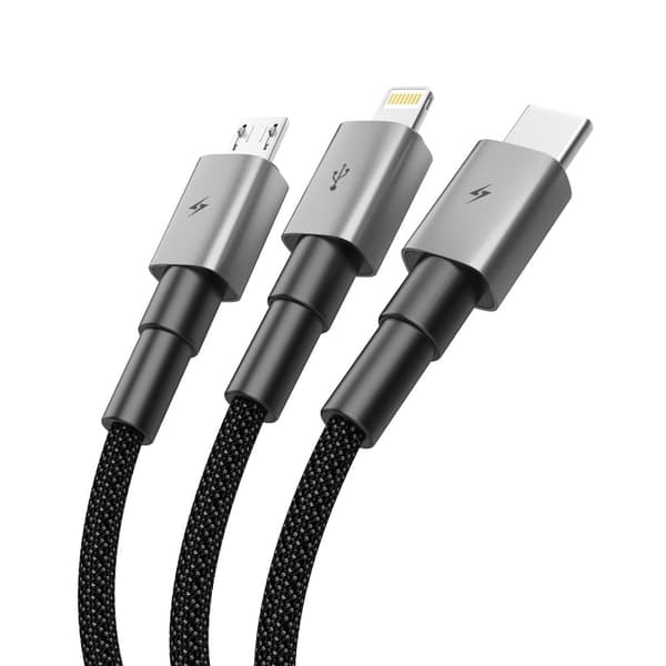 Tech-Protect UltraBoost DNA 3-i-1 ladekabel USB-C/Lightning/Micro-USB 1.2m 3A - Iron Grey
