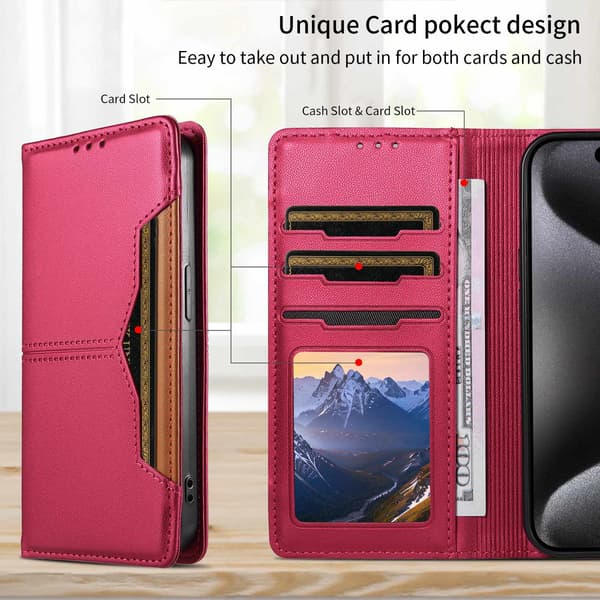 SKALO PU-Læder Flip Cover til iPhone 18 Pro Max - Cerise