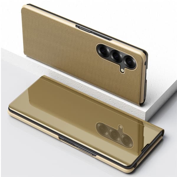 SKALO Samsung Z Fold7 Clear View Plånboksfodral - Guld