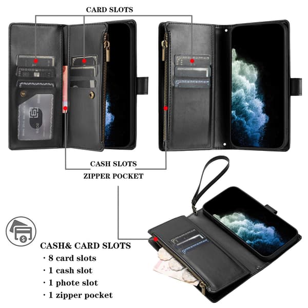 SKALO L01 Big Wallet Zipper Cover til iPhone 18 Pro - Sort