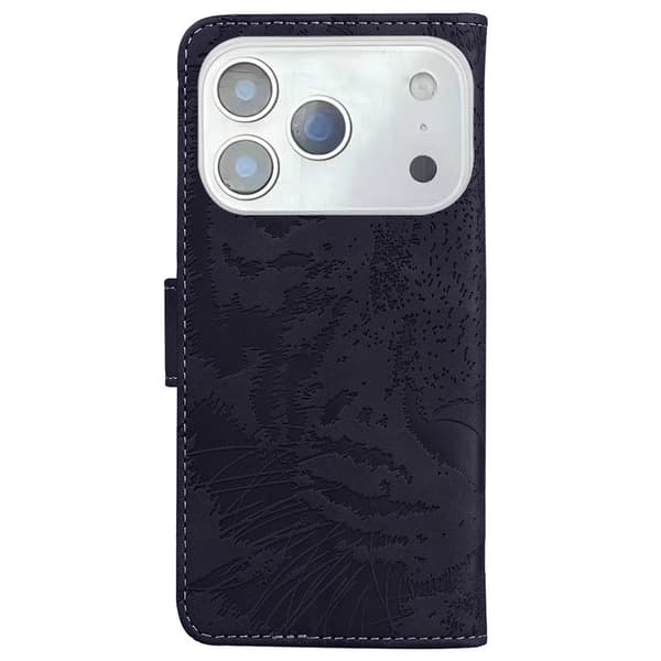 SKALO Præget Tiger Flip Cover til iPhone 18 Pro - Sort