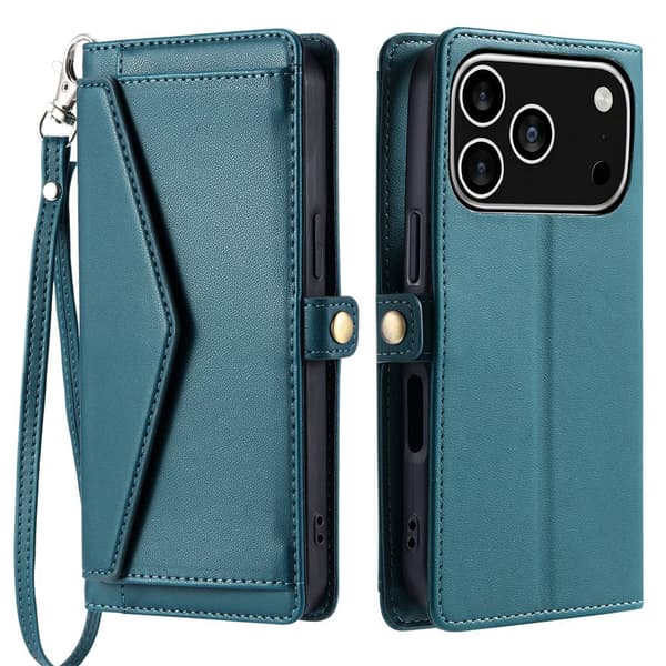 SKALO PU-Läder Envelope Plånboksfodral för iPhone 18 Pro - Grön