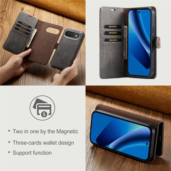 DG MING 2-i-1 Magnet Plånboksfodral för Google Pixel 10a - Grå