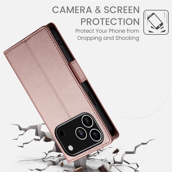 SKALO PU-Läder Plånboksfodral för iPhone 18 Pro - Roséguld