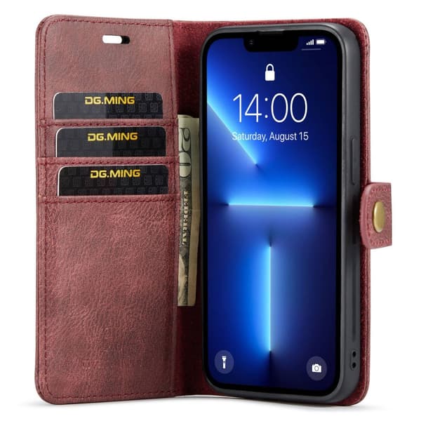 DG MING iPhone 14 Pro Max 2-i-1 Magnet Plånboksfodral - Röd