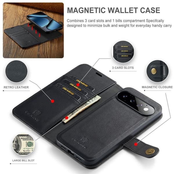 DG MING 2-i-1 Magnet Flip Cover til Google Pixel 11 Pro - Sort