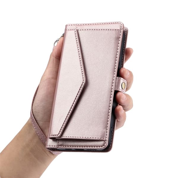 SKALO PU-Läder Envelope Plånboksfodral för Google Pixel 10a - Roséguld