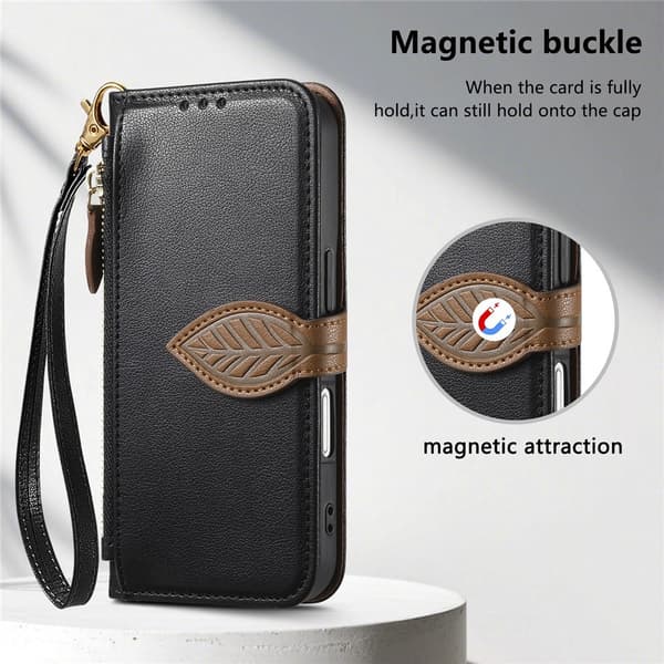 SKALO PU-Læder Bladdesign Flip Cover til iPhone 18 Pro Max - Sort