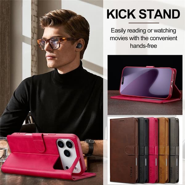 SKALO LC.IMEEKE Premium PU-läder Plånboksfodral för iPhone 18 Pro Max - Cerise