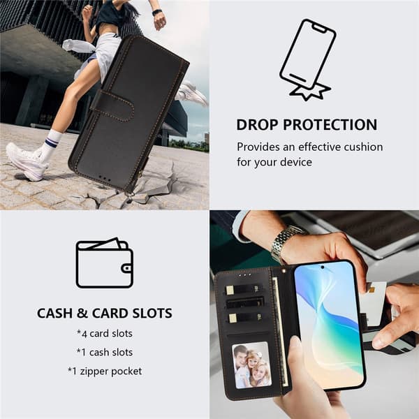 SKALO PT 30 Zipper PU-Læder Flip Cover til iPhone 18 Pro Max - Sort