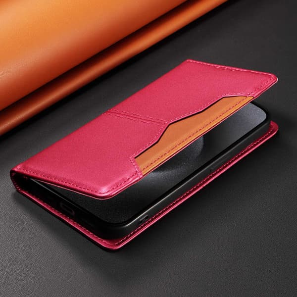 SKALO PU-Läder Plånboksfodral för iPhone 18 Pro Max - Cerise