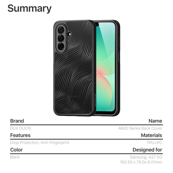 DUX DUCIS Aimo Series Cover til Samsung Galaxy A27 5G - Sort