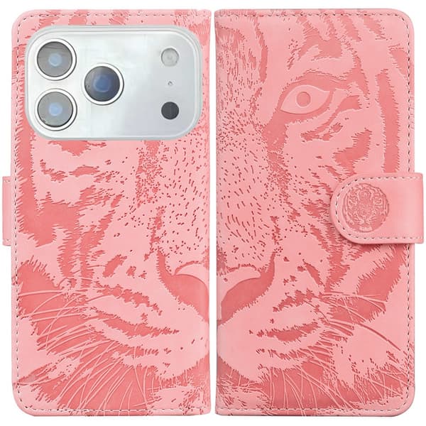 SKALO Embossed Tiger Plånboksfodral för iPhone 18 Pro Max - Rosa