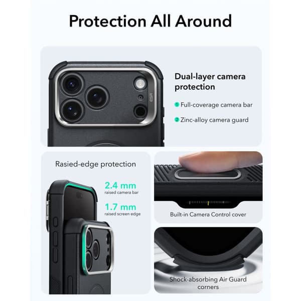 ESR Cyber Tough Kickstand MagSafe Cover til iPhone 18 Pro Max - Sort