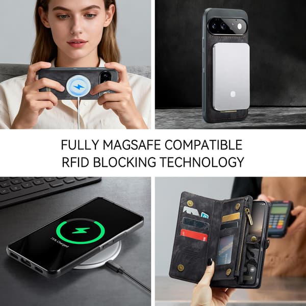 CaseMe 008 BIg Wallet 2in1 Magnet Flip Cover til Google Pixel 11 Pro - Sort