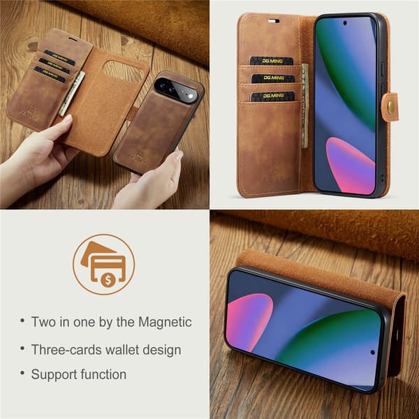 DG MING 2-i-1 Magnet Plånboksfodral för Google Pixel 11 Pro XL - Brun