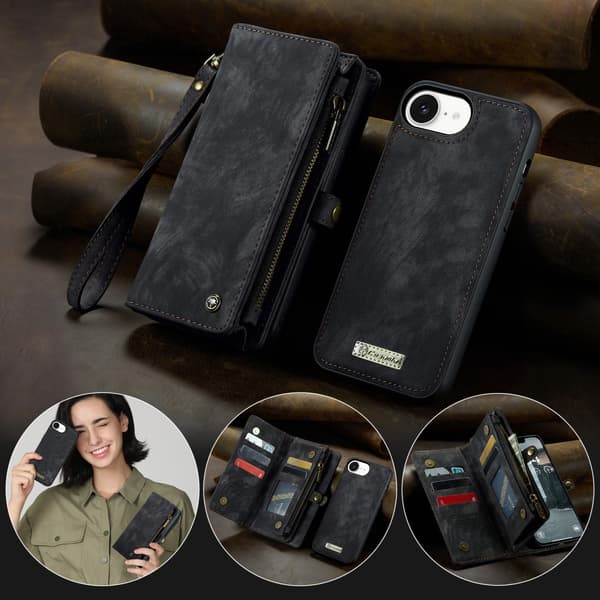 CaseMe 008 BIg Wallet 2in1 Magnet Flip Cover til iPhone 17e - Sort