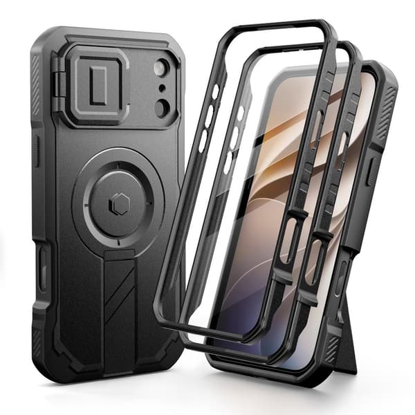Tech-Protect Kevlar MagSafe 2-Set Cover med stativ til iPhone 18 Pro Max - Sort