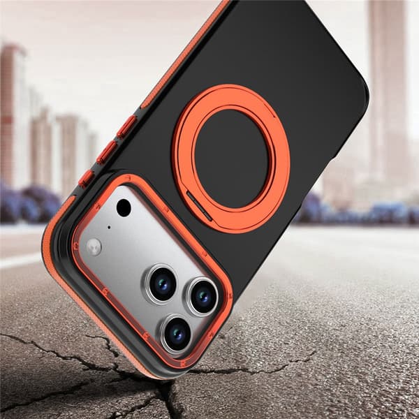 SKALO Hybrid 360° Ring Cover til iPhone 18 Pro Max - Sort-Orange