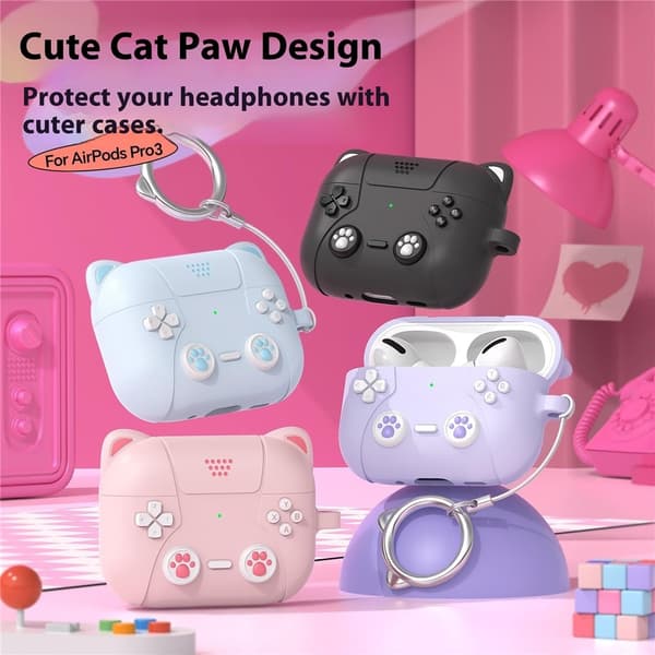 SKALO Cute Cat Controller Cover til AirPods Pro 3 - Sort