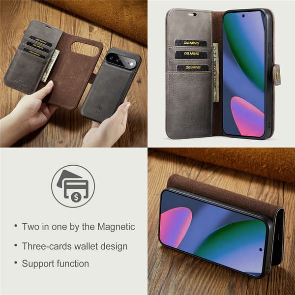 DG MING 2-i-1 Magnet Plånboksfodral för Google Pixel 11 Pro XL - Grå