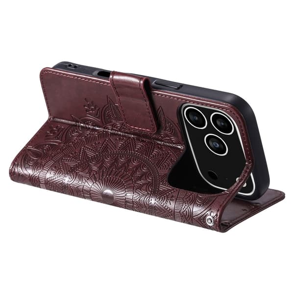 SKALO Mandala Flip Cover til iPhone 18 Pro - Brun