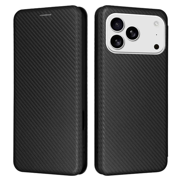 SKALO Carbon Fiber Flip Cover til iPhone 18 Pro Max - Sort