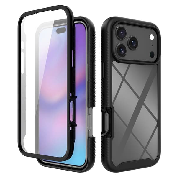 SKALO Shockproof Clear Hybrid+Skærmbeskyttelse Cover til iPhone 18 Pro Max - Sort