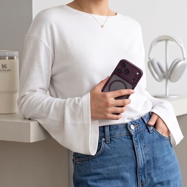 Tech-Protect MagPeak MagSafe CC Cover til iPhone 18 Pro - Matte Dark Cherry