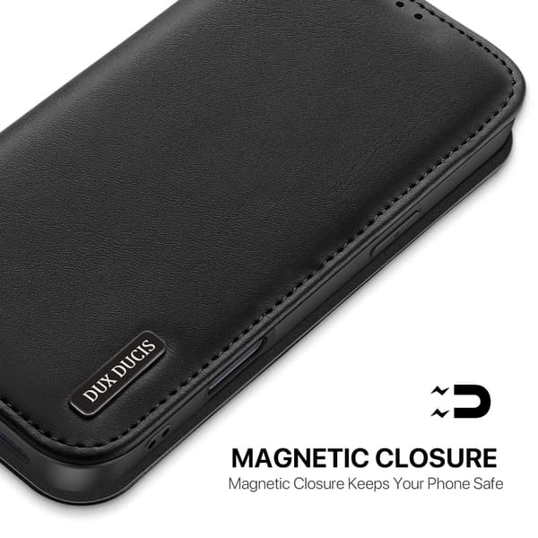 DUX DUCIS Hivo Series Ægte Læder Flip Cover til iPhone 18 Pro Max - Sort