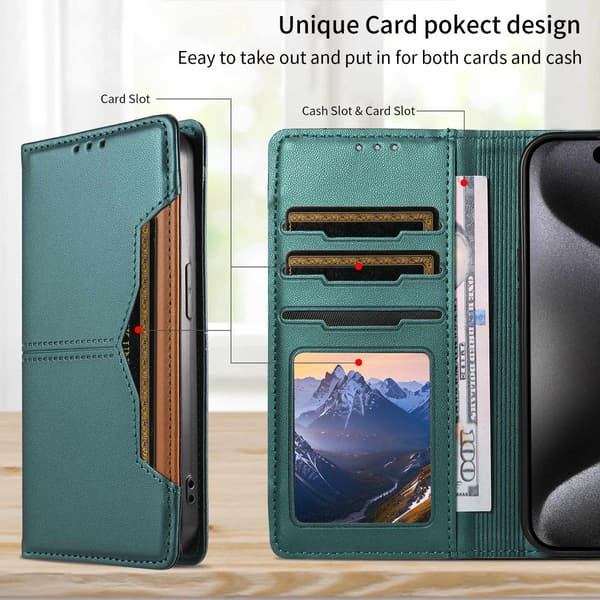 SKALO PU-Läder Plånboksfodral för iPhone 18 Pro Max - Grön