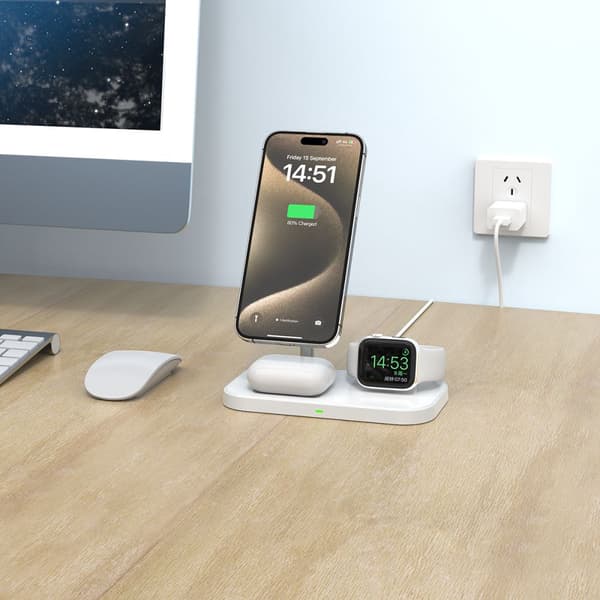 Tech-Protect A22 3-i-1 MagSafe trådlös laddare 15W - Vit