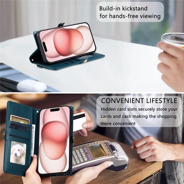 SKALO PU-Läder Envelope Plånboksfodral för iPhone 18 Pro Max - Grön