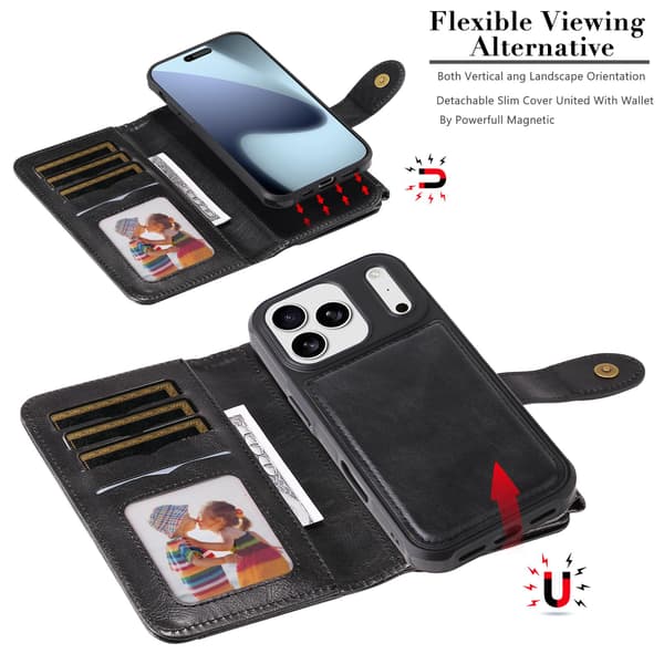 SKALO BIg Wallet 2i1 Magnet Flip Cover til iPhone 18 Pro Max - Sort