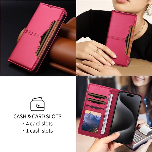 SKALO PU-Læder Flip Cover til iPhone 18 Pro Max - Cerise