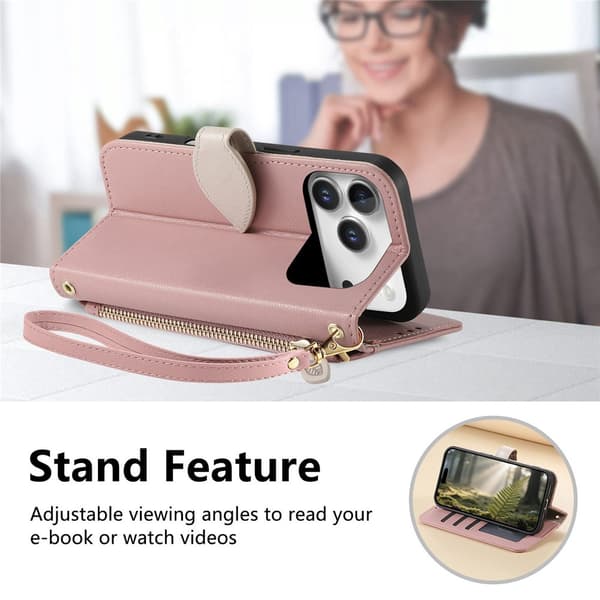 SKALO PU-Læder Bladdesign Flip Cover til iPhone 18 Pro Max - Rosa guld