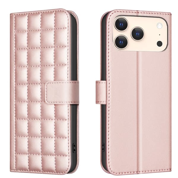 SKALO BINFEN COLOR Square Grid Plånboksfodral för iPhone 18 Pro Max - Roséguld