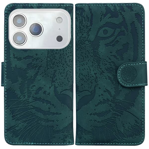 SKALO Præget Tiger Flip Cover til iPhone 18 Pro Max - Grøn